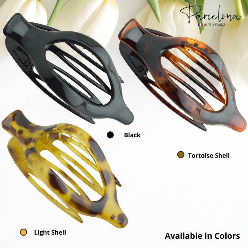 Parcelona French Wide Beak Celluloid Tortoise Shell Girls Side Slide-in Barrette Clip Strong Hold No Slip Grip Claw Hair Clip Clamp Clutcher Fashion Durable and Styling, Made in France (Shell) - Image 5